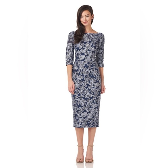 NWT JS COLLECTIONS Embroidered Soutache Elbow Sleeve Cocktail Party Dress Size 8 - Picture 2 of 16